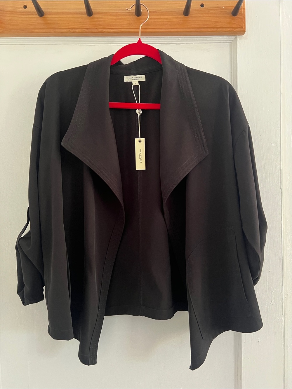 Max Studio Black Draped Open-Front Jacket